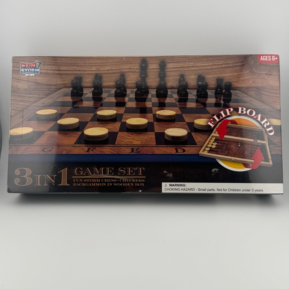 Storm 3-in-1 Flip Wooden Game Set - Chess Checkers Backgammon